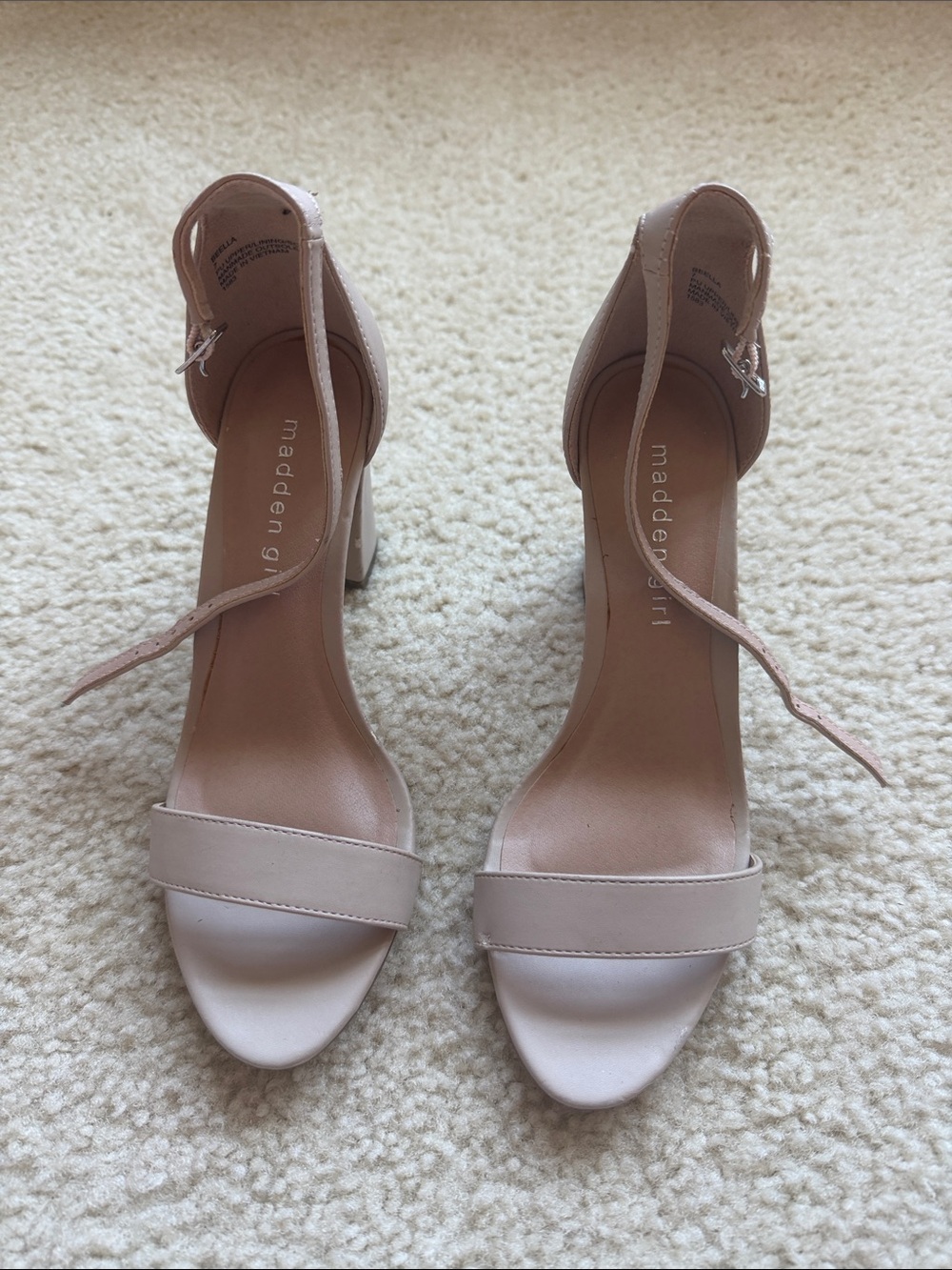 Madden Girl Women's Nude Ankle-Strap Block Heel Sandals
